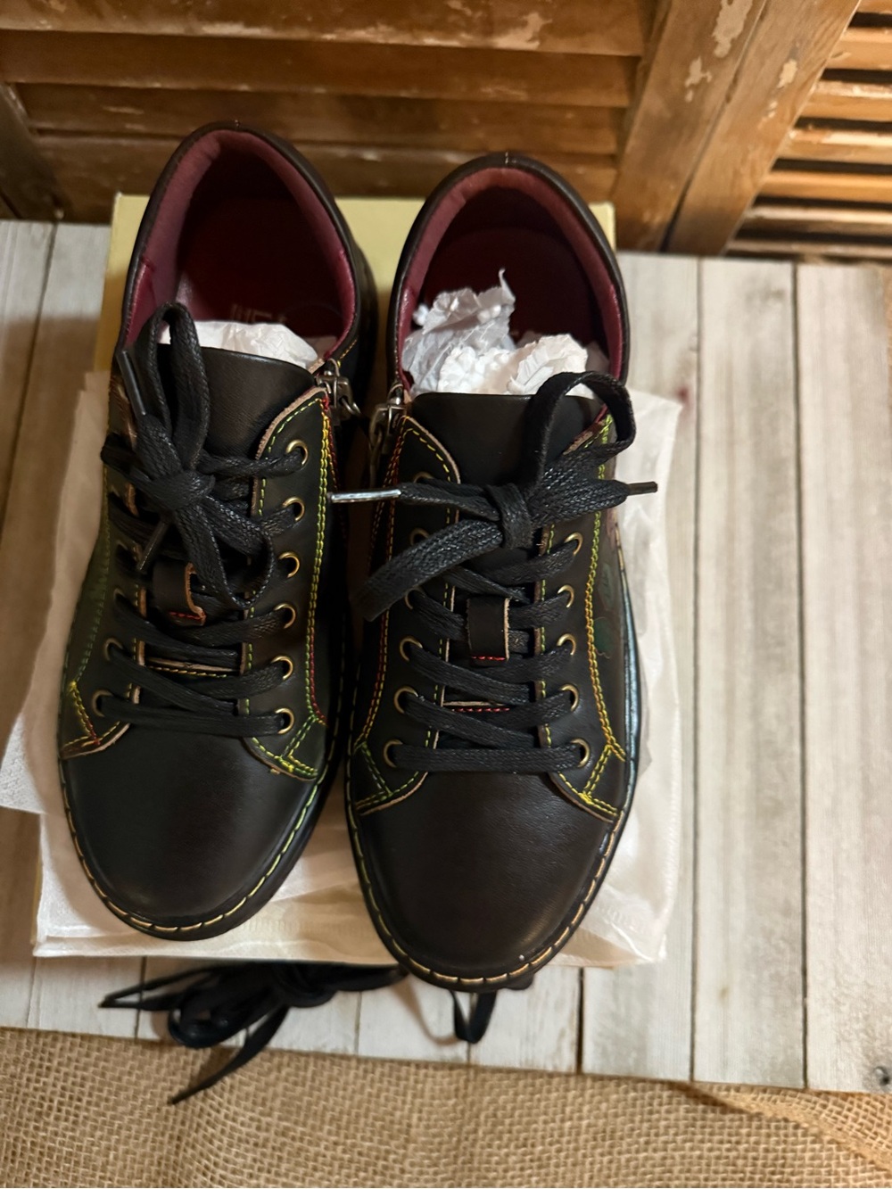 Kids Black Lace-Up Sneakers with Color Stitching